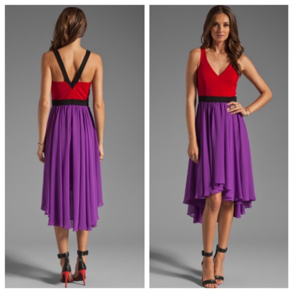 Black Halo Red & Purple Francis Dress Sz 6 Hi Low